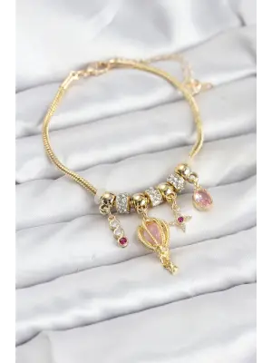 Çelik Gold Renk Uçan Balon Charmlı Kadın Bileklik