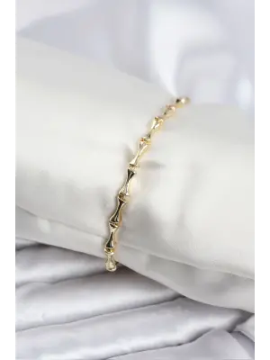 Çelik Gold Renk VIP Seri İnce Kemik Model Zirkon Taşlı Kadın Bileklik