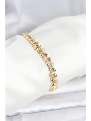 Çelik Gold Renk VIP Seri Sarmal Damla Model Zirkon Taşlı Kadın Bileklik