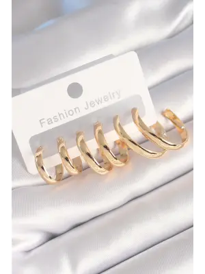  Altın Yassı Halka Model Çelik Küpe Seti