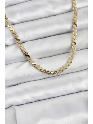 Çelik Gold Renk Yassı Zincir Kadın Kolye