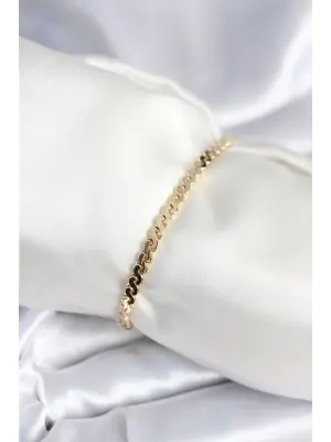 Pirinç Gold Renk Yassı Zincir Model Kadın Bileklik