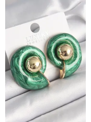 Altın Yeşil Mineli Salyangoz Model Çelik Küpe