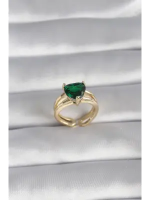 Altın Yeşil Zirkon Taşlı Tek Taş Model Çelik Yüzük