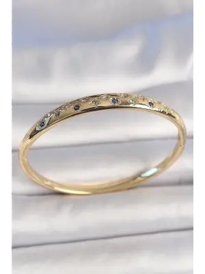 Pirinç Gold Renk Yıldız İşlemeli Zirkon Taşlı Kadın Kelepçe