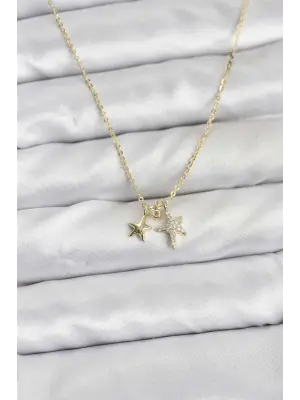 Pirinç Gold Renk Yıldız Minimal Kadın Kolye