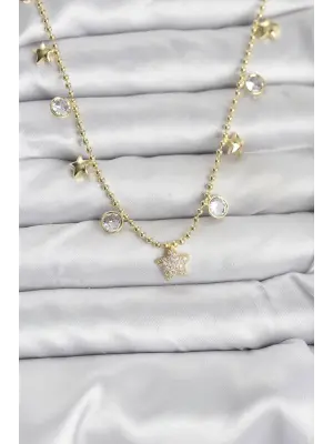 Pirinç Gold Renk Yıldız Model Kadın Kolye