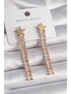  Altın Yıldız Model Su Yolu Zirkon Taşlı Çelik Küpe