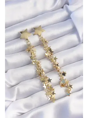  Altın Yıldız Model Uzun Sallantılı Küpe