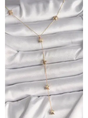 Pirinç Altın  Yıldızlı Zincir Sallantı Model  Çelik Kolye