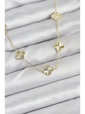 Pirinç Gold Renk Yonca Kadın Kolye