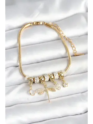 Pirinç Gold Renk Yusufçuk Charmlı Kadın Bileklik