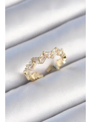  Altın Zikzak Zirkon Taşlı İnci Detay Çelik Yüzük