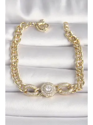 Pirinç Gold Renk Zincir Daire Zirkon Taşlı Xuping VIP Seri Kadın Bileklik