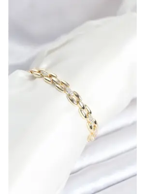 Pirinç Gold Renk Zincir Model Zirkon Taşlı Kadın Bileklik