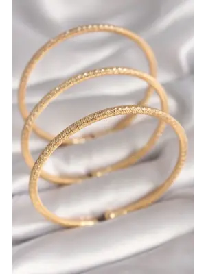 Pirinç Gold Renk Zirkon Taş Detay 3lü Hasır Model Kadın Bileklik