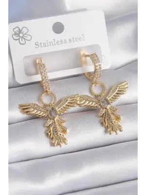  Altın Zirkon Taş Detay Anka Kuşu Model Çelik Küpe