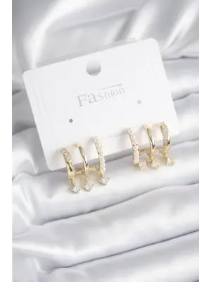  Altın Zirkon Taş Detay İncili Çelik Küpe