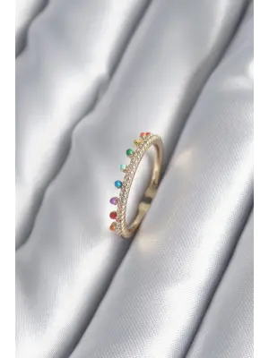  Altın Zirkon Taş Detay Çelik Yüzük