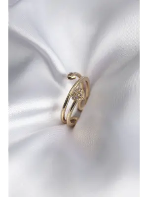  Altın Zirkon Taş Detay Kalp Model Çelik Yüzük