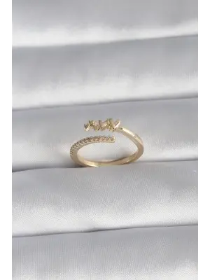  Altın Zirkon Taş Detay Kalp Model Çelik Yüzük