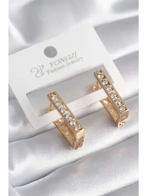  Altın Zirkon Taş Detay Kare Model Çelik Küpe