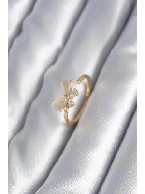  Altın Zirkon Taş Detay Kelebek Model Çelik Yüzük