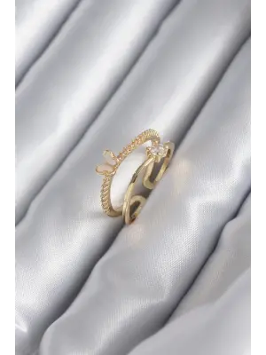  Altın Zirkon Taş Detay Kelebek Model Çelik Yüzük