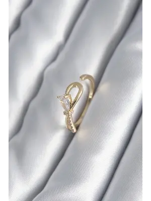  Altın Zirkon Taş Detay Kurdele Model Çelik Yüzük