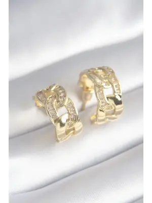  Altın Zirkon Taş Detay Zincir Model Çelik Küpe