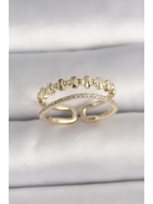  Altın Zirkon Taş Detaylı Ayarlanabilir Çelik Yüzük