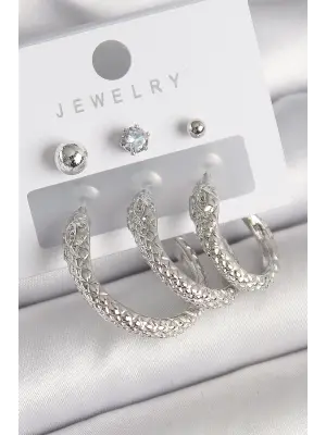  Altın Zirkon Taş Detaylı Halka Yılan Model Çelik Küpe Seti