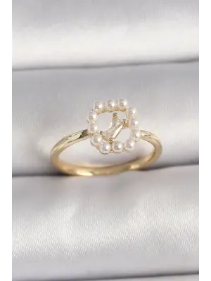  Altın Zirkon Taş Detaylı İncili Ayarlanabilir Yüzük