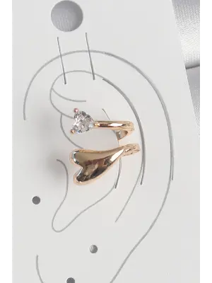 Pirinç Gold Renk Zirkon Taş Detaylı Kalp Model Kadın Kıkırdak Küpe