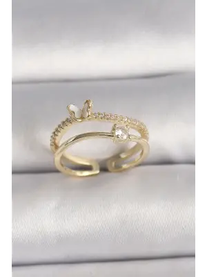  Altın Zirkon Taş Detaylı Kelebek Figür Ayarlanabilir Yüzük