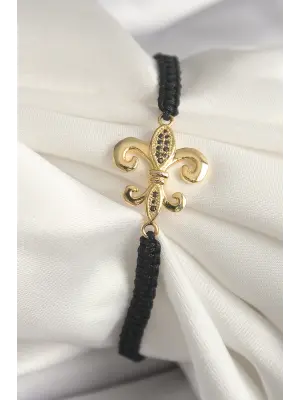 Pirinç Gold Renk Zirkon Taş İşlemeli Zambak Figür Asansörlü Makrome Model Kadın Bileklik