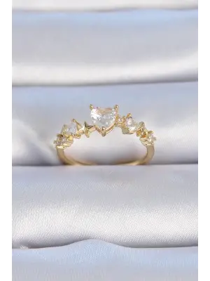  Altın Zirkon Taş Kalp Model Çelik Yüzük