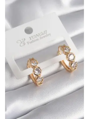  Altın Zirkon Taşı Kalp Detay Çelik Küpe