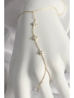 Çelik Gold Renk Zirkon Taşl Yıldız Model Kadın Şahmeran