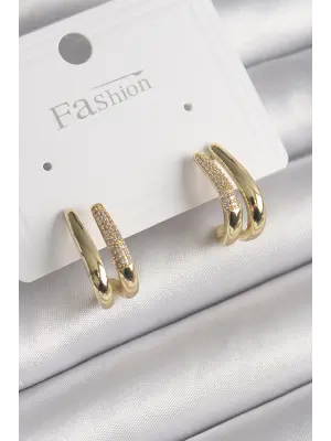  Altın Zirkon Taşlı 2Li Model Çelik Küpe