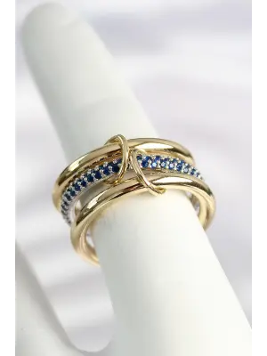 Pirinç Gold Renk Zirkon Taşlı 3Lü Kadın Yüzük