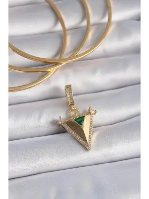 Pirinç Gold Renk Zirkon Taşlı 3D Üçgen Model Ajda Charm