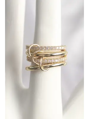 Pirinç Gold Renk Zirkon Taşlı 4Lü Kadın Yüzük