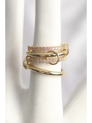 Pirinç Gold Renk Zirkon Taşlı 4Lü Kadın Yüzük