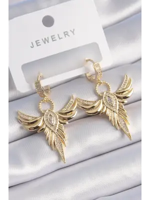  Altın Zirkon Taşlı Anka Model Çelik Küpe