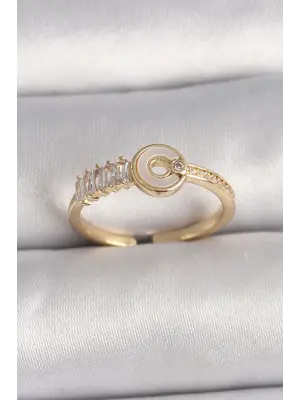  Altın Zirkon Taşlı Ayarlanabilir Çelik Yüzük