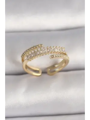  Altın Zirkon Taşlı Ayarlanabilir Çelik Yüzük