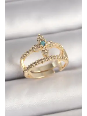 Pirinç Gold Renk Zirkon Taşlı Ayarlanabilir Model Kadın Yüzük
