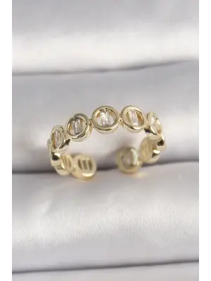  Altın Zirkon Taşlı Ayarlanabilir Yüzük