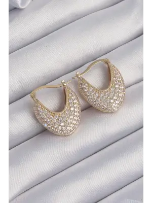  Altın Zirkon Taşlı Badem Model Küpe